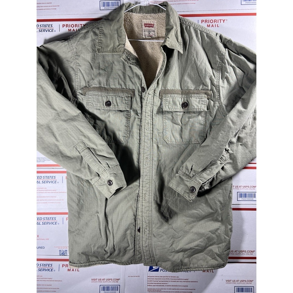 Vtg Levis Shirt Mens Med Sherpa Lined Shacket Button Utility Outdoors Chore